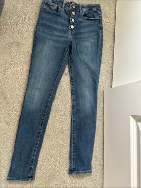 High-Rise Dark Blue Button-Fly Girls Jeans